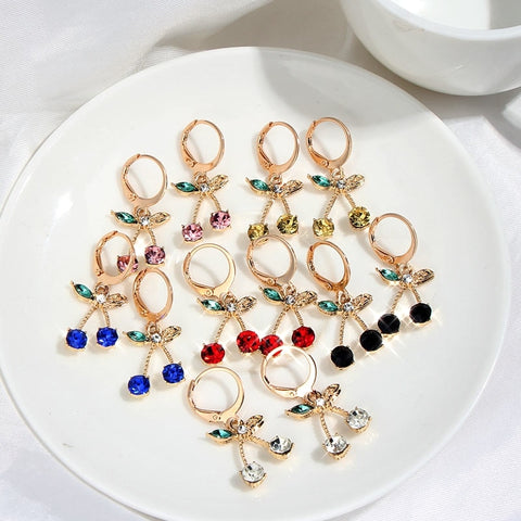 Cherry Drop Earrings for Women -Multicolor Crystal