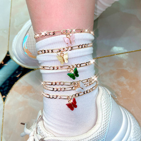 2Pcs/Set  Butterfly Pendant Anklet for Women