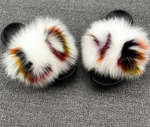 Fluffy LOVE Raccoon Fur Slippers